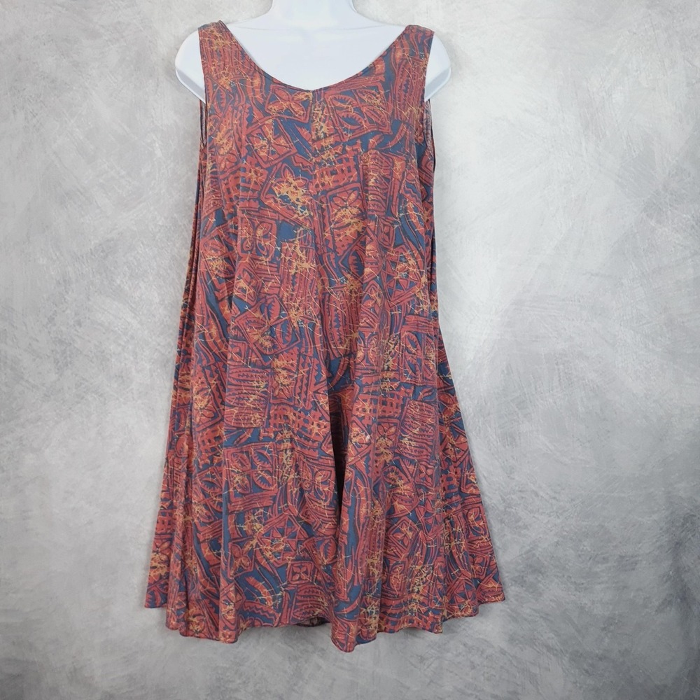Hilo Hattie Dress Womens XL Multicolor Batik Swing Sundress MuuMuu Hawaii